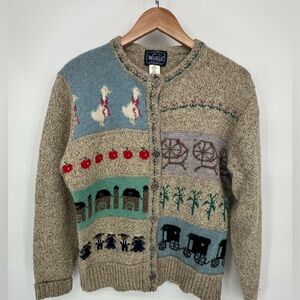 Vintage Woolrich Cardigan Womens L Gray Wool Blend Amish Button Up Cottagecore